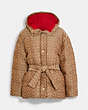 COACH®,SIGNATURE JACQUARD DOWN PILLOW JACKET,wool,Khaki/Red,Front View