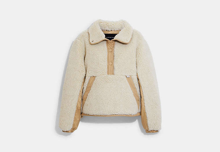 COACH®,SHERPA PULL OVER IN RECYCLED POLYESTER,Polyester,Cream,Front View
