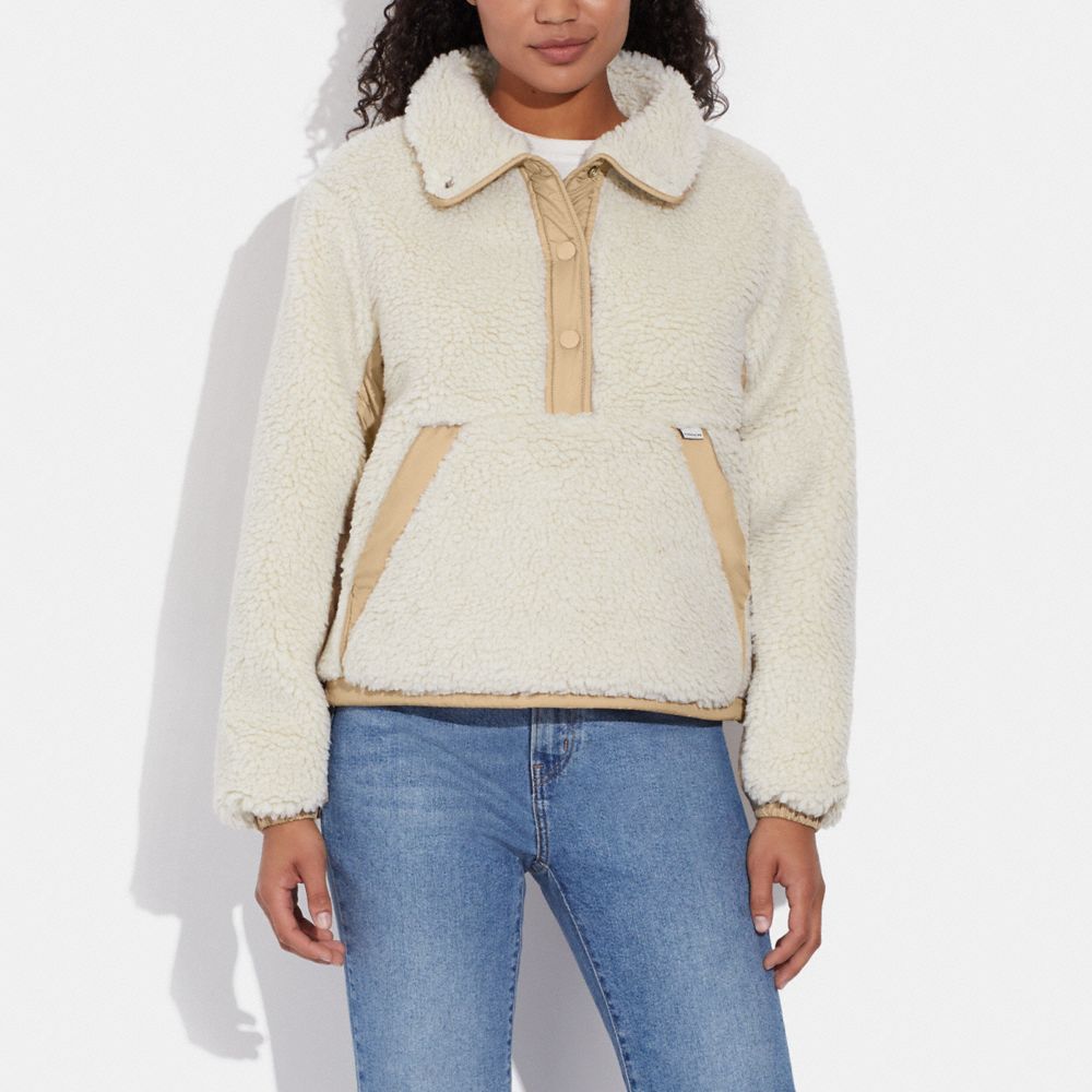 COACH®,SHERPA PULL OVER IN RECYCLED POLYESTER,Cream,Scale View