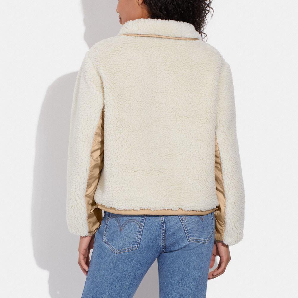 COACH®,SHERPA PULL OVER IN RECYCLED POLYESTER,Cream,Scale View