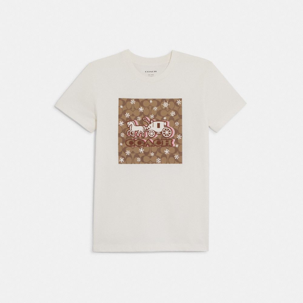 COACH®,Signature Horse And Carriage Snowflake T Shirt,,Front View