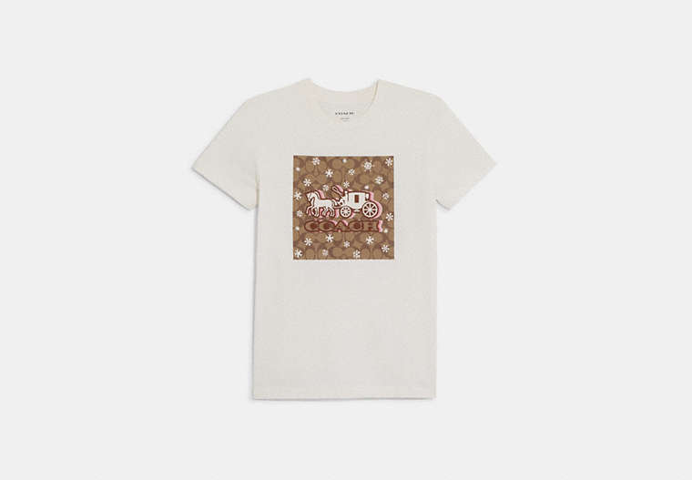 COACH®,SIGNATURE HORSE AND CARRIAGE SNOWFLAKE T-SHIRT,cotton,White,Front View