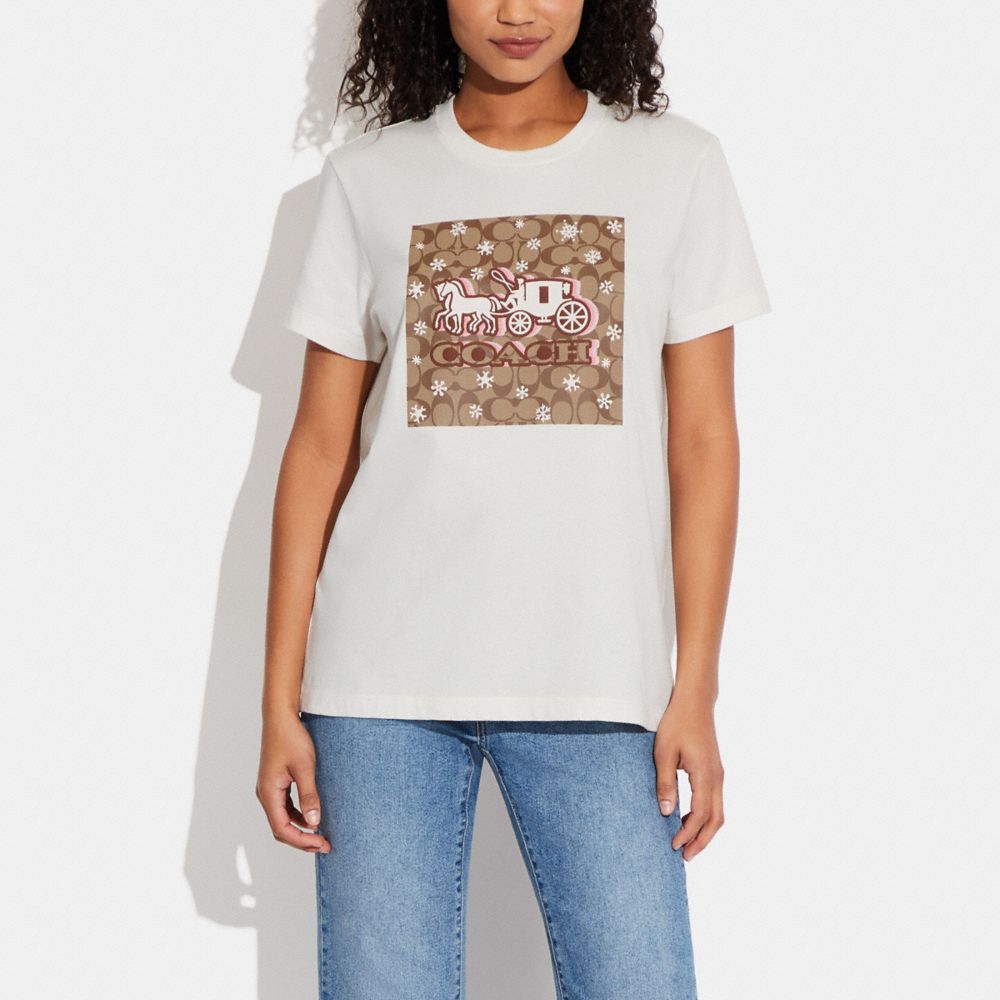 COACH®,Signature Horse And Carriage Snowflake T Shirt,,Scale View