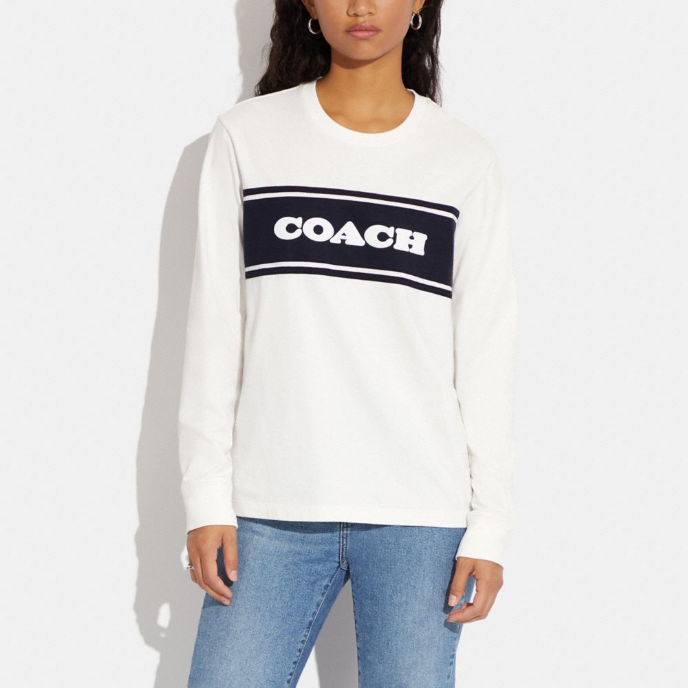 COACH®,SPORTY COACH LONG SLEEVE SHIRT,White,Scale View