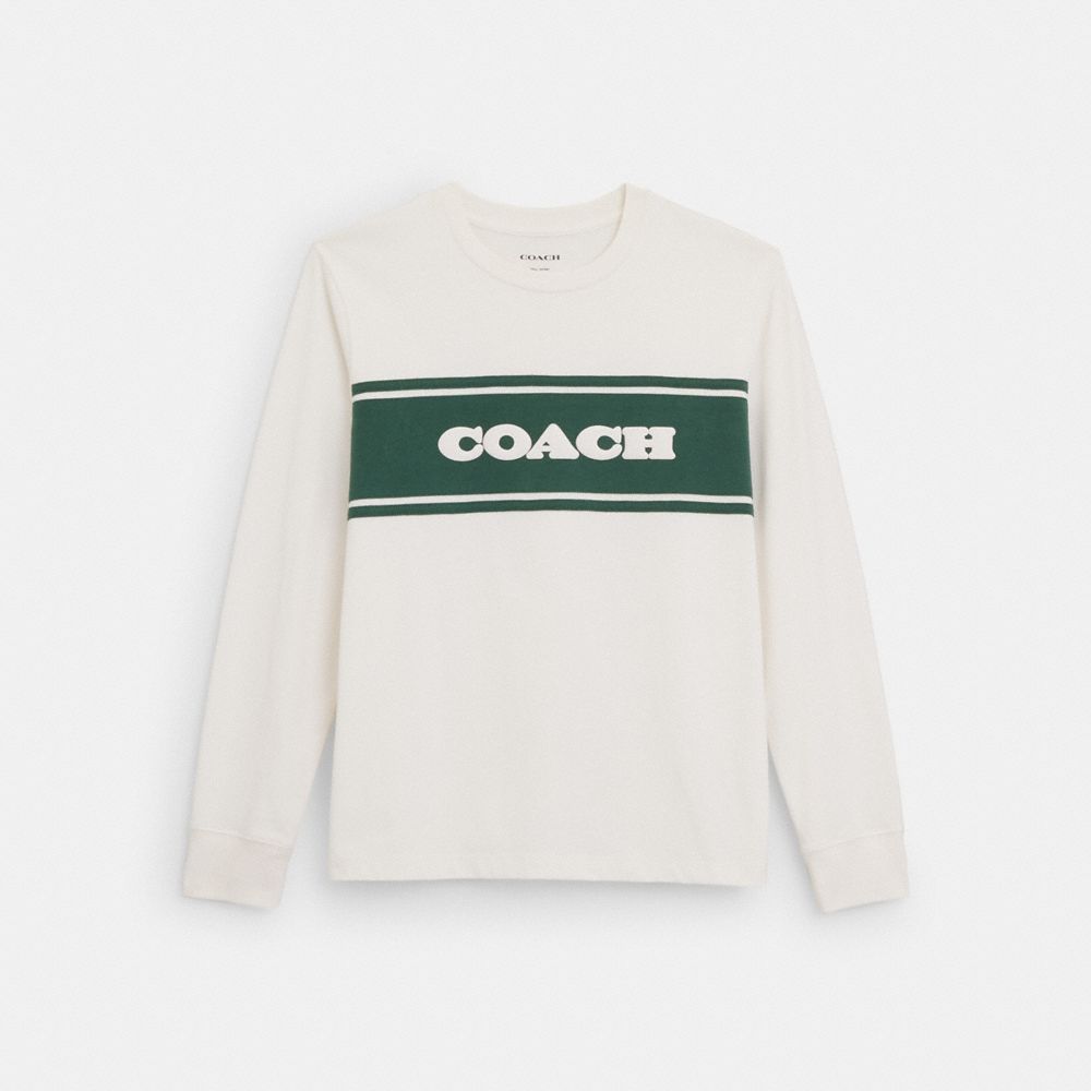 COACH®,T-SHIRT À MANCHES LONGUES SPORTY COACH,Blanc/Vert,Front View