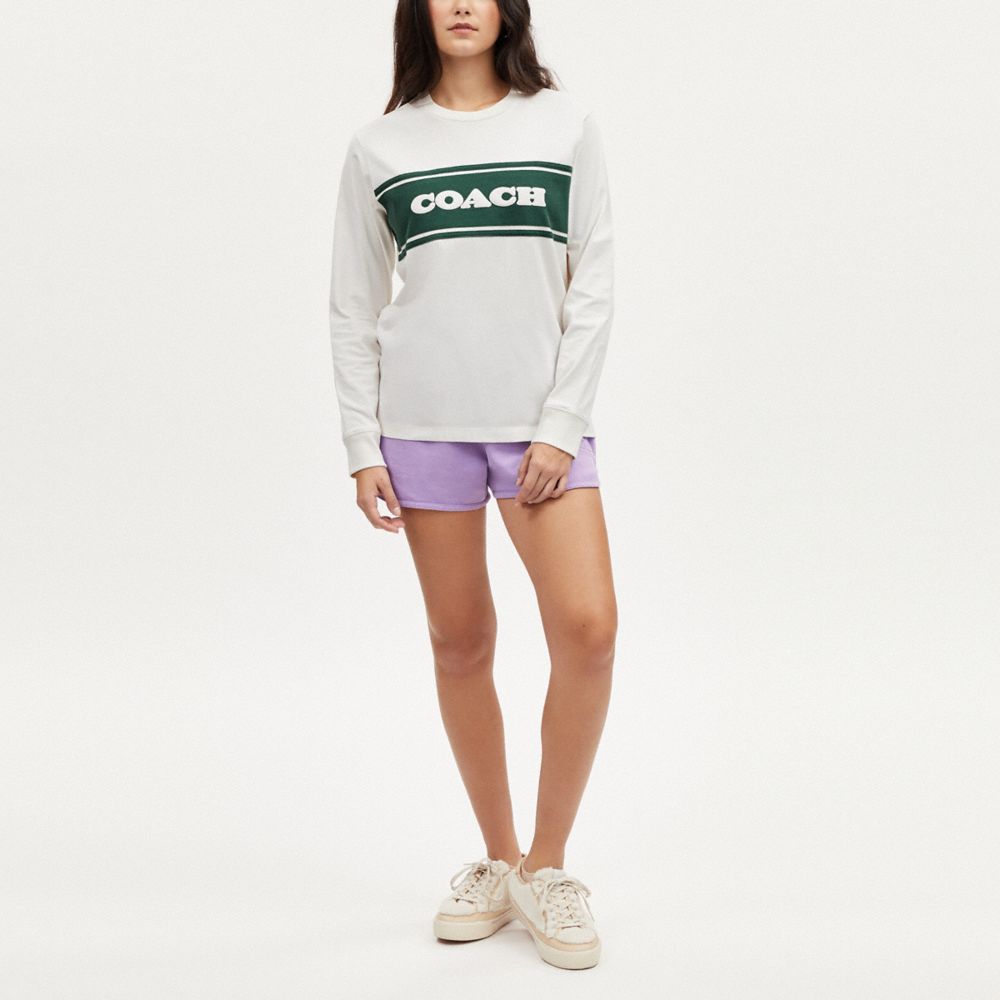 COACH®,SPORTY COACH LONG SLEEVE SHIRT,White/Green,Scale View