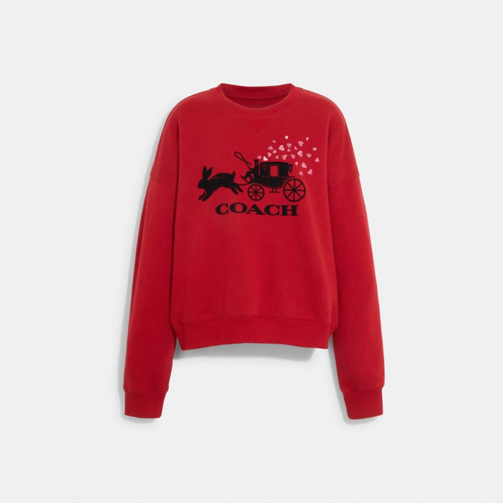 COACH®,LUNAR NEW YEAR RABBIT AND CARRIAGE CREWNECK SWEATSHIRT,1941 Red,Front View
