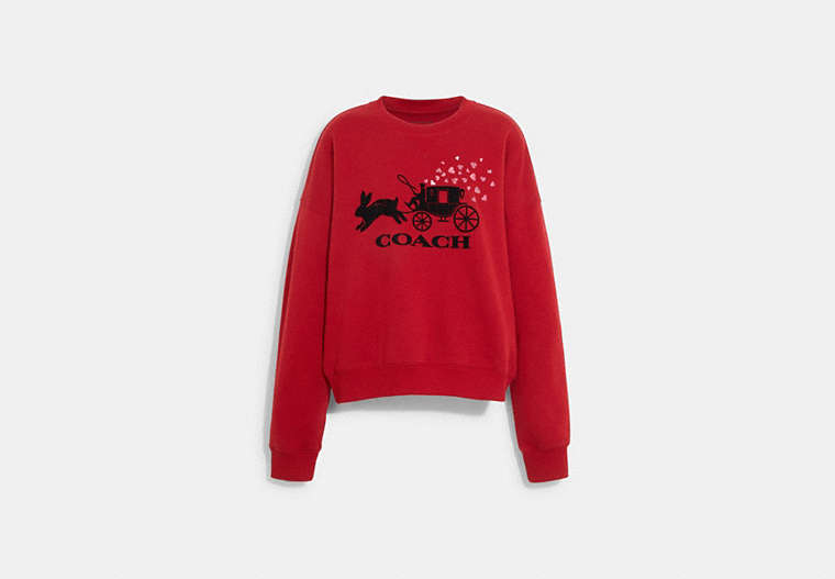 COACH®,LUNAR NEW YEAR RABBIT AND CARRIAGE CREWNECK SWEATSHIRT,1941 Red,Front View