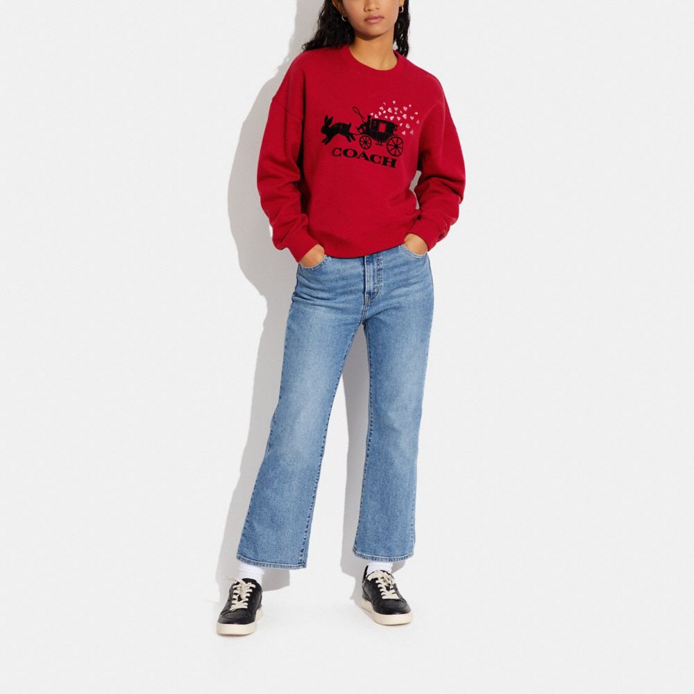 COACH®,LUNAR NEW YEAR RABBIT AND CARRIAGE CREWNECK SWEATSHIRT,1941 Red,Scale View
