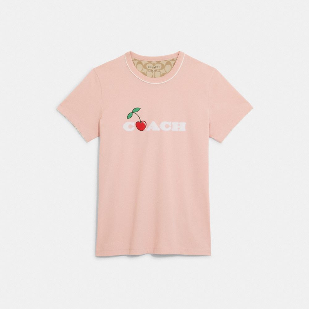 【CPGN STUDIO】24SS★ DTP Cherry Cake Short Sleeve Tee Women's Letter Cherry Cake Pattern Printed Crew Neck Drop
