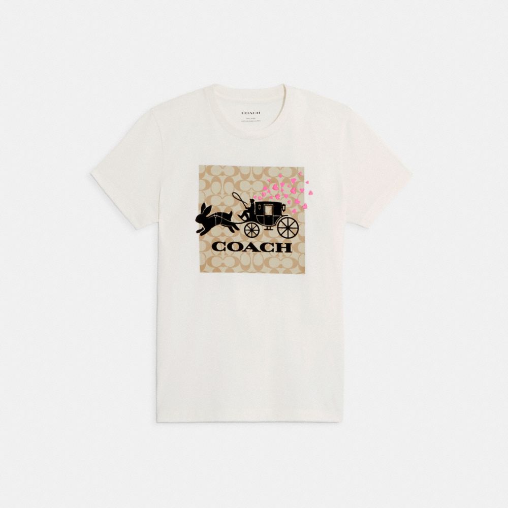 Coach Horse And Carriage Signature T-Shirt Light Apricot Women's