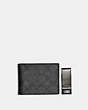 COACH®,BOXED SLIM BILLFOLD WALLET AND MONEY CLIP SET IN SIGNATURE CANVAS,Signature Coated Canvas,Charcoal/Black,Front View