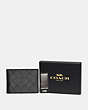 COACH®,BOXED SLIM BILLFOLD WALLET AND MONEY CLIP SET IN SIGNATURE CANVAS,Signature Coated Canvas,Mini,Charcoal/Black,Front View