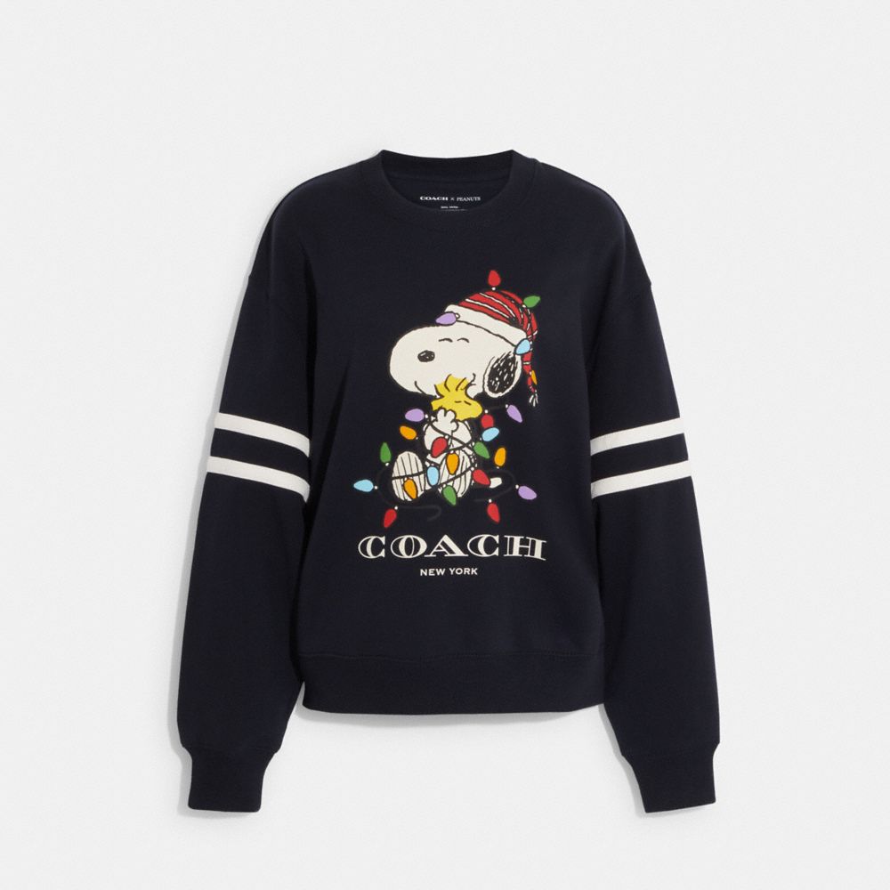 COACH®,COACH X PEANUTS SNOOPY LIGHTS CREWNECK,Navy,Front View