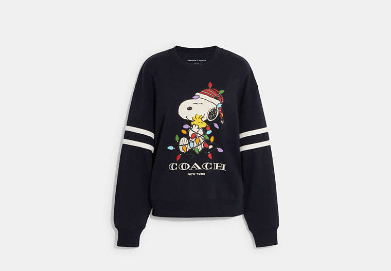 COACH®,COACH X PEANUTS SNOOPY LIGHTS CREWNECK,cotton,Navy,Front View image number 0