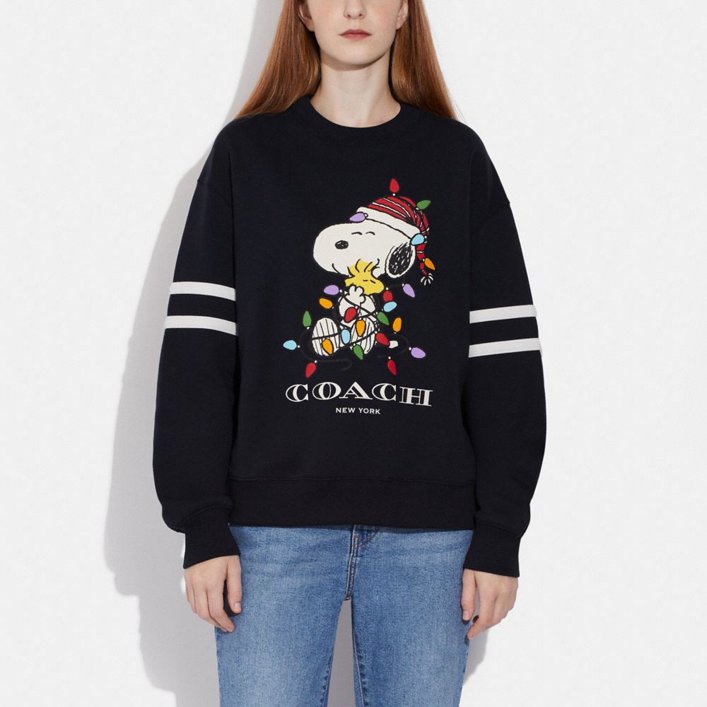 COACH®,COACH X PEANUTS SNOOPY LIGHTS CREWNECK,Navy,Scale View