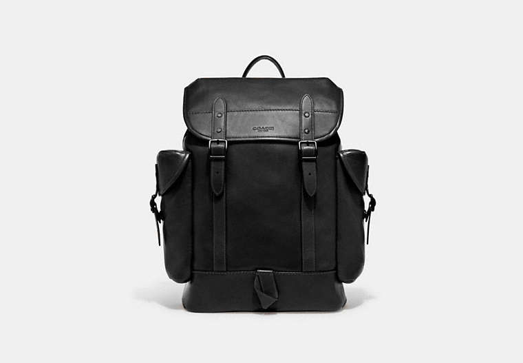 COACH®,HITCH BACKPACK,Leather,Black,Front View