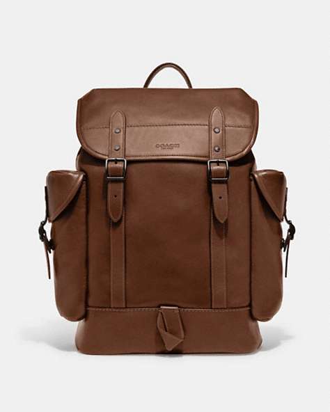 COACH®,HITCH BACKPACK,Leather,Dark Saddle,Front View