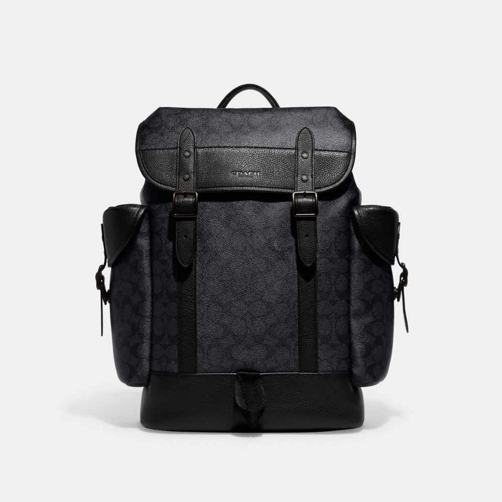 COACH®,HITCH BACKPACK IN SIGNATURE CANVAS,canvas,Large,Charcoal,Front View