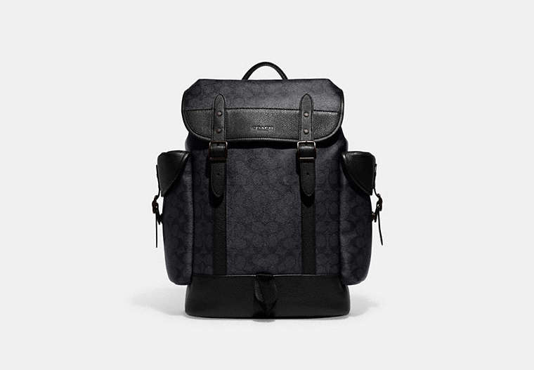 COACH®,HITCH BACKPACK IN SIGNATURE CANVAS,canvas,Charcoal,Front View
