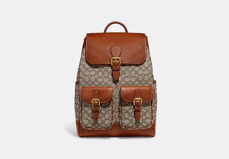 COACH®,FRANKIE BACKPACK IN SIGNATURE TEXTILE JACQUARD,Signature Jacquard,X-Large,Cocoa,Front View