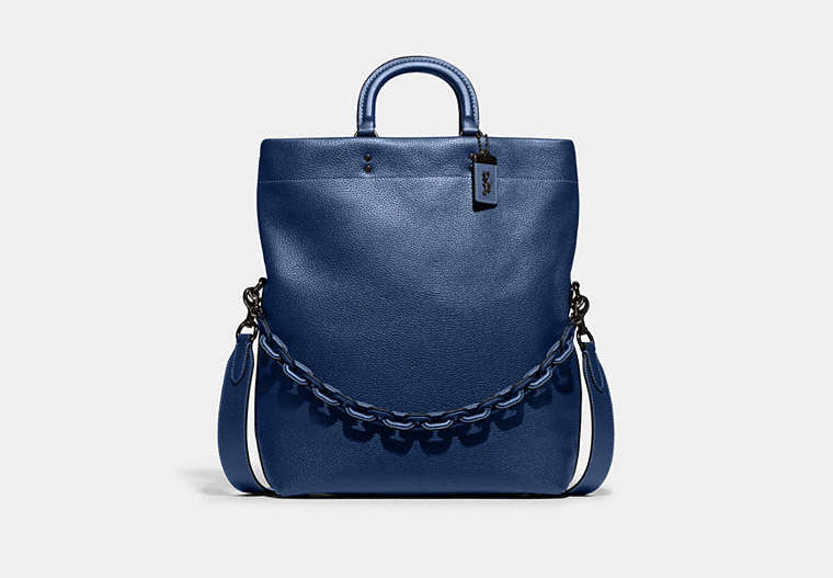 COACH®,ROWE FOLDOVER TOTE,Pebble Leather,Large,Deep Blue,Front View