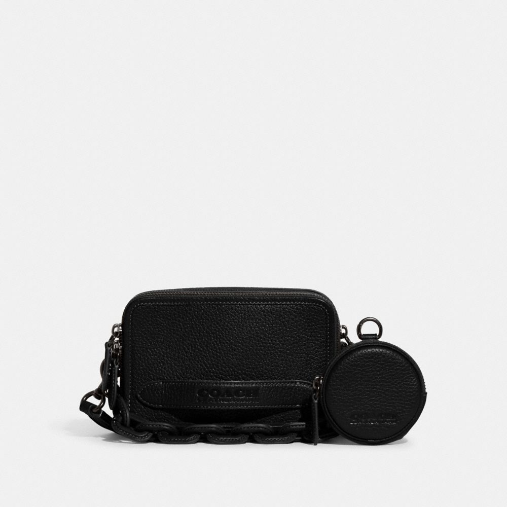 COACH®,CHARTER CROSSBODY WITH HYBRID POUCH,Pebbled Leather,Mini,Black,Front View image number 0