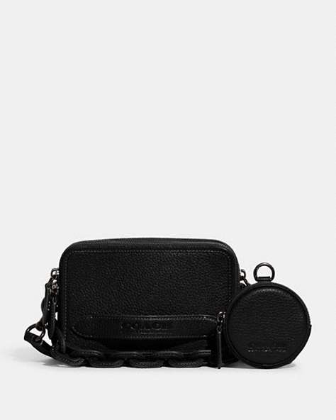 COACH®,CHARTER CROSSBODY WITH HYBRID POUCH,Pebbled Leather,Mini,Black,Front View