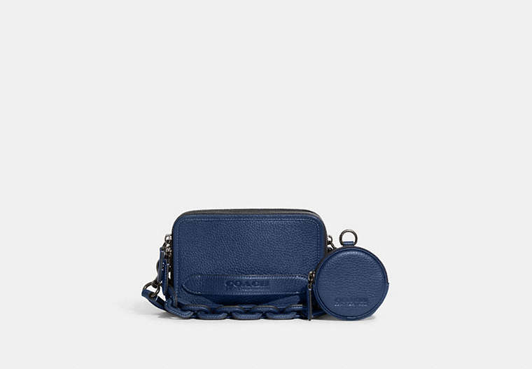COACH®,CHARTER CROSSBODY WITH HYBRID POUCH,Pebbled Leather,Mini,Deep Blue,Front View