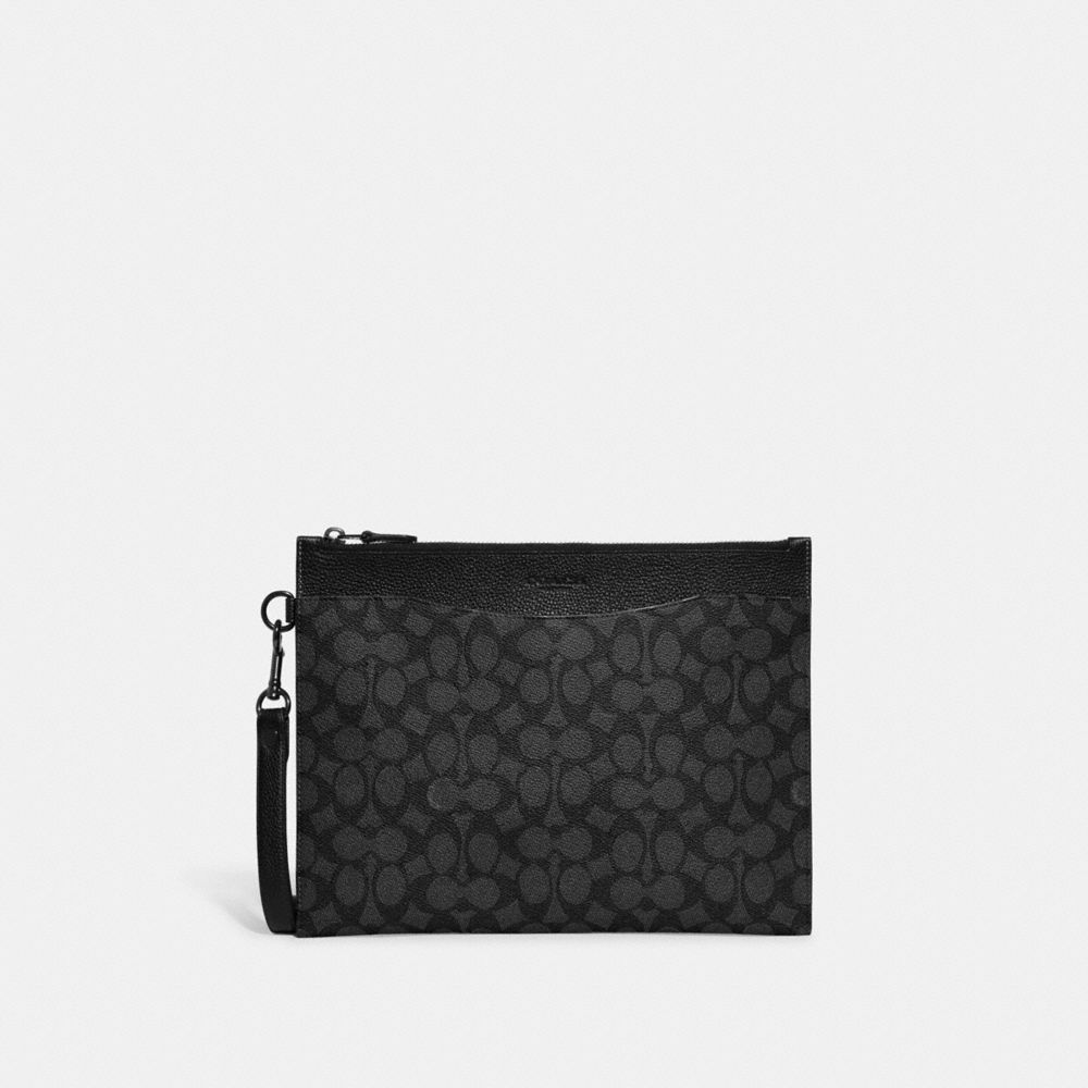 COACH®,HITCH POUCH IN SIGNATURE CANVAS,Mini,Charcoal,Front View image number 0