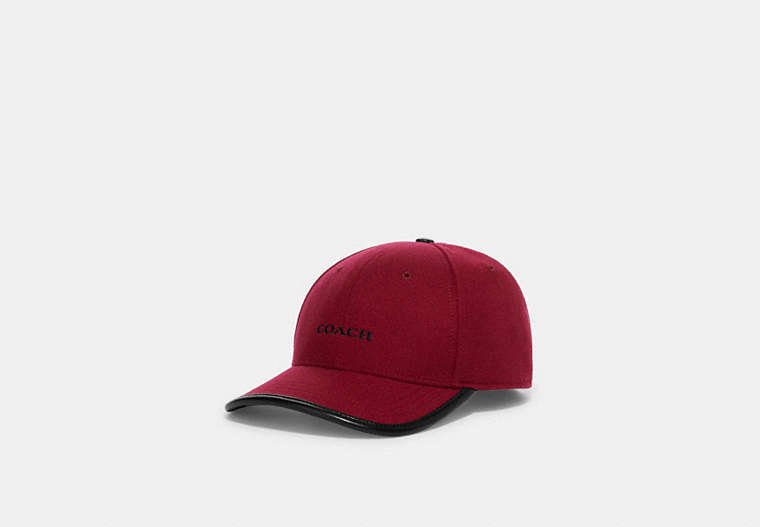 COACH®,SIGNATURE WOOL BASEBALL HAT,Red/Black,Front View