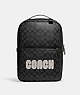 COACH®,WESTWAY BACKPACK IN COLORBLOCK SIGNATURE CANVAS WITH COACH PATCH,Signature Coated Canvas,X-Large,Black Antique Nickel/Charcoal/Amazon Green,Front View