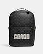COACH®,WESTWAY BACKPACK IN COLORBLOCK SIGNATURE CANVAS WITH COACH PATCH,Signature Coated Canvas,X-Large,Black Antique Nickel/Charcoal/Amazon Green,Front View