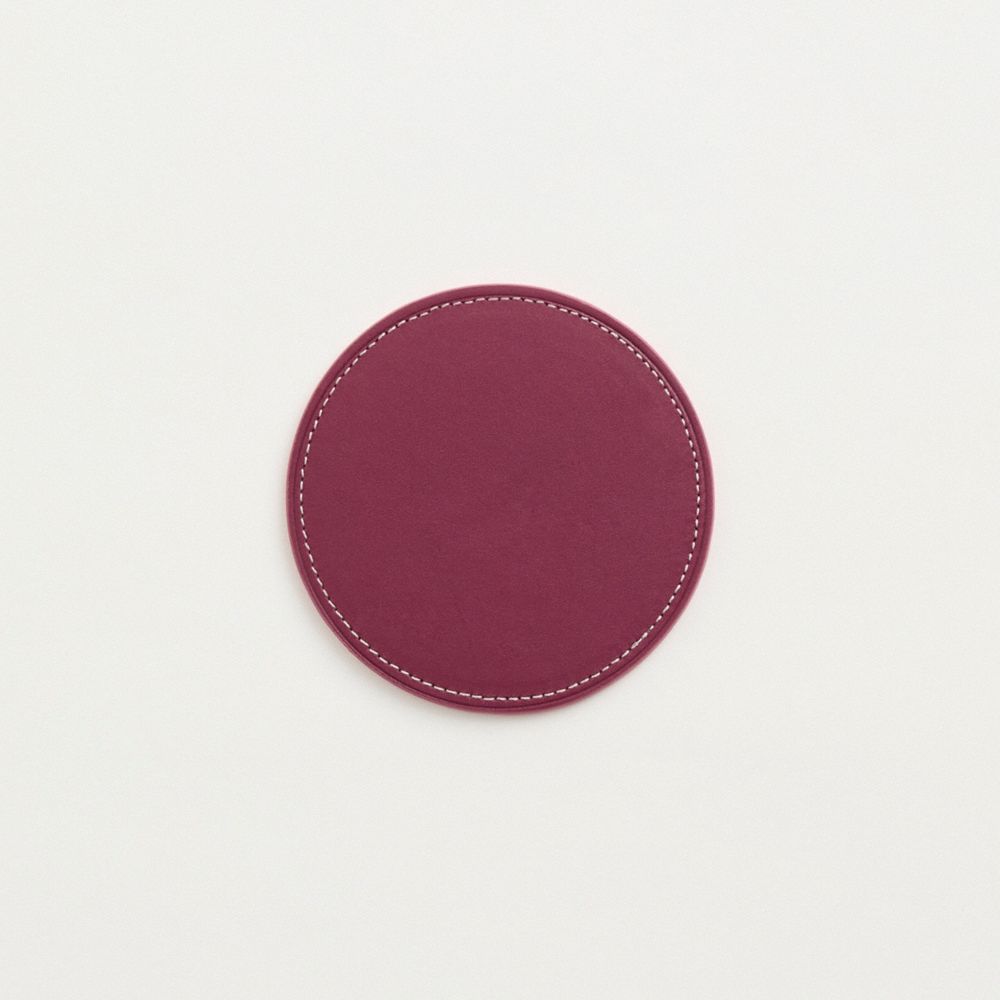 COACH®,Remade Coaster Set,Leather,Drink Coaster,Leather,Gold Embellishment,Pink,Back View