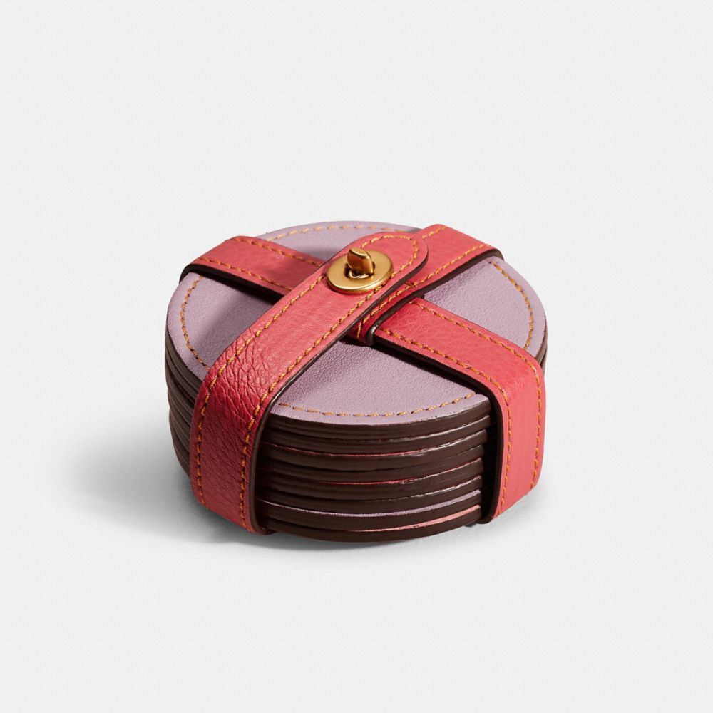 COACH®,REMADE COASTER SET,Mini,Pink,Front View