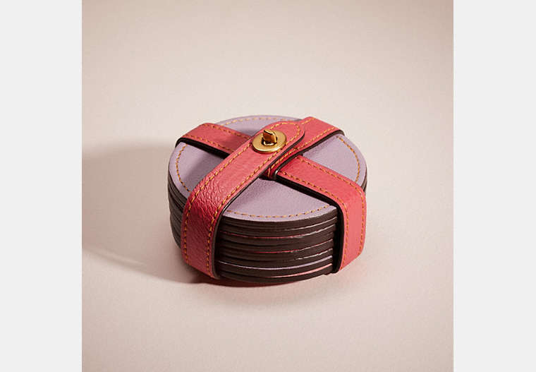 COACH®,REMADE COASTER SET,Mini,Pink,Front View