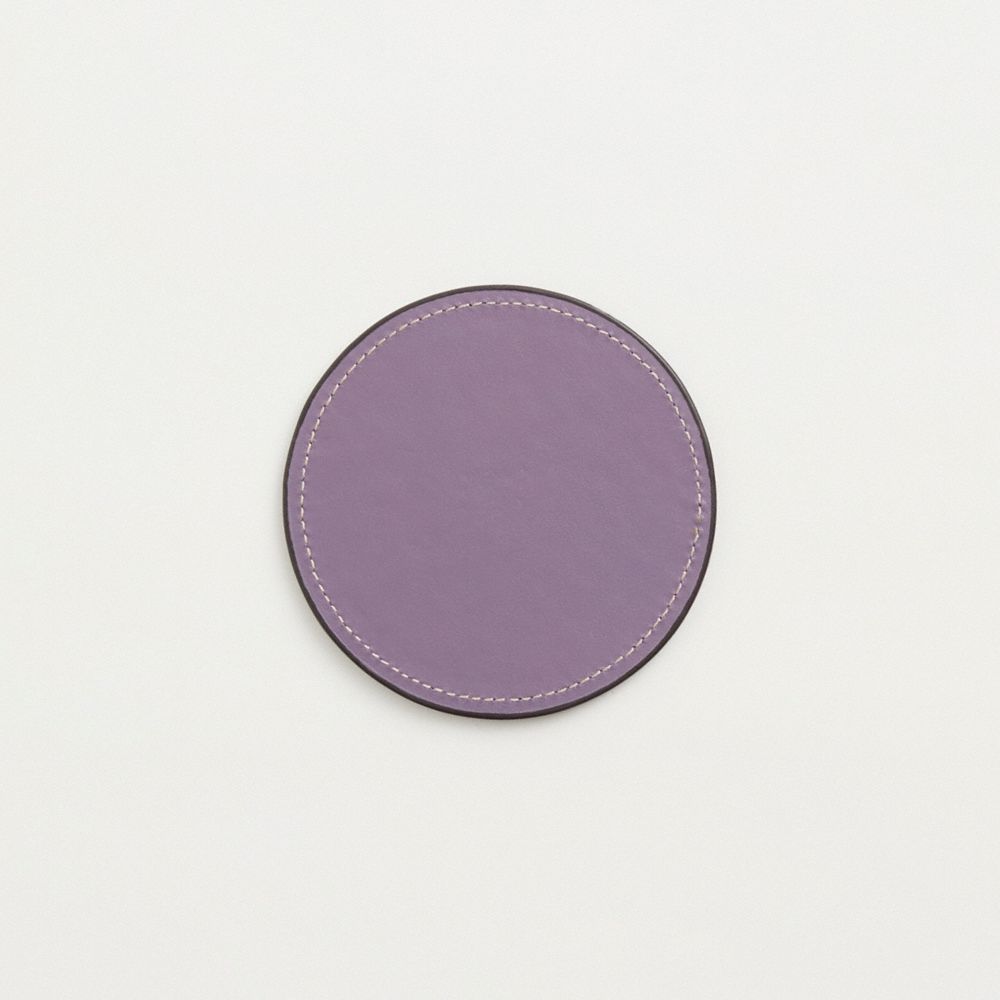 COACH®,Remade Coaster Set,Leather,Drink Coaster,Leather,Gold Embellishment,Purple,Back View