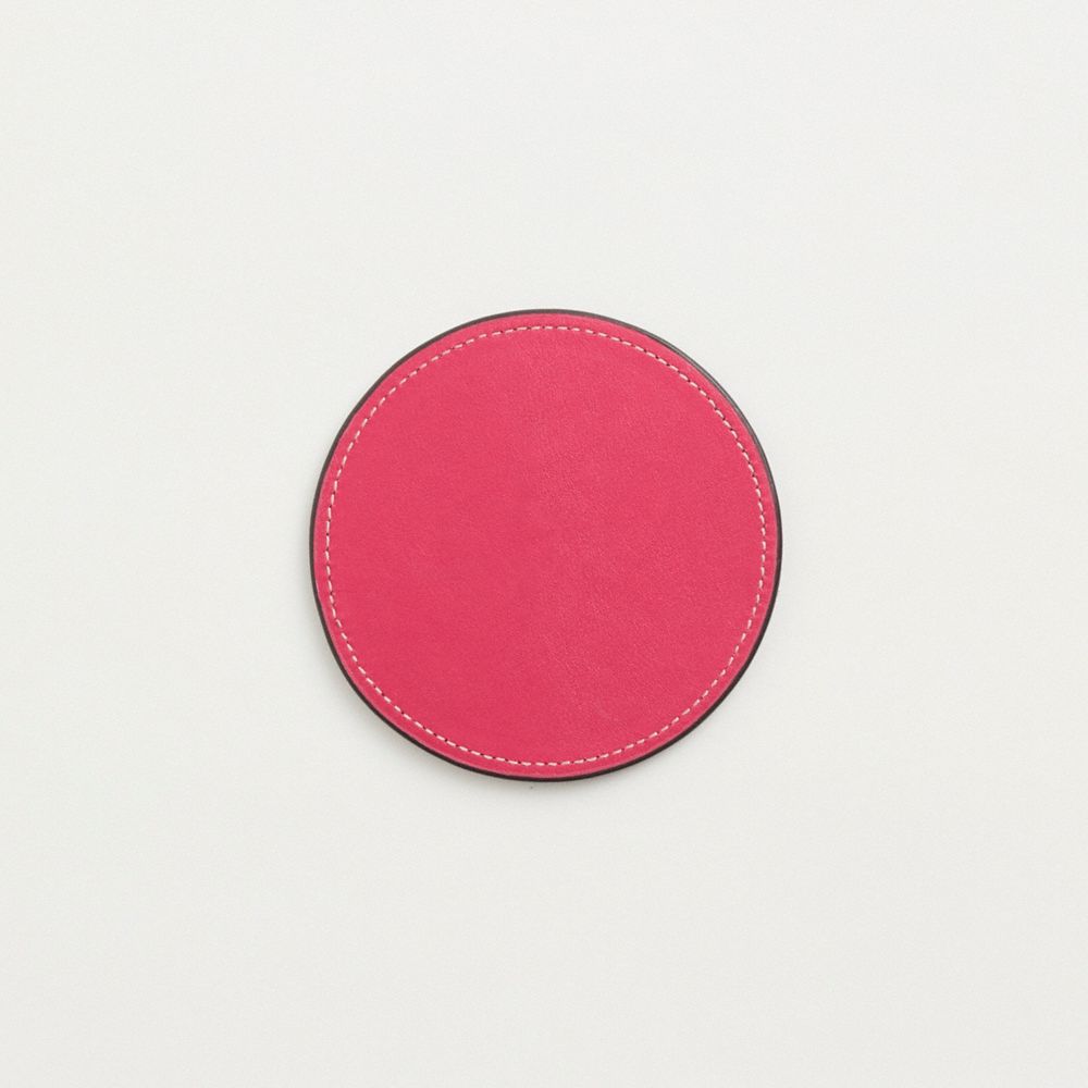 COACH®,Remade Coaster Set,Leather,Drink Coaster,Leather,Gold Embellishment,Red,Back View
