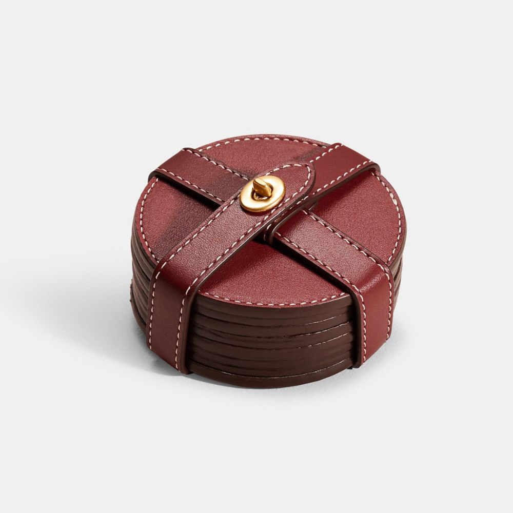 COACH®,REMADE COASTER SET,Mini,Red Multi,Front View