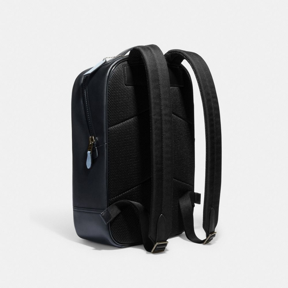 COACH®,WESTWAY BACKPACK IN COLORBLOCK WITH COACH PATCH,X-Large,Black Antique Nickel/Midnight/Black,Angle View