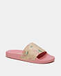 COACH®,ULI SPORT SLIDE IN SIGNATURE CANVAS WITH HEART CHERRY PRINT,Khaki/Pink,Front View
