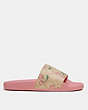 COACH®,ULI SPORT SLIDE IN SIGNATURE CANVAS WITH HEART CHERRY PRINT,Khaki/Pink,Angle View