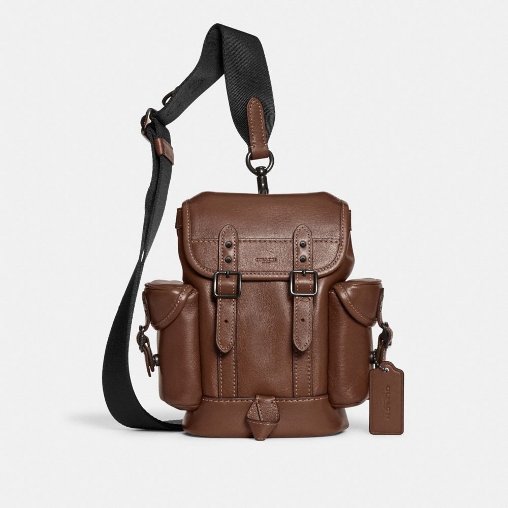 COACH®,HITCH BACKPACK 13,Leather,Mini,Dark Saddle,Front View