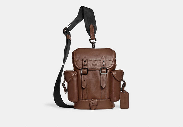 COACH®,HITCH BACKPACK 13,Leather,Mini,Dark Saddle,Front View image number 0