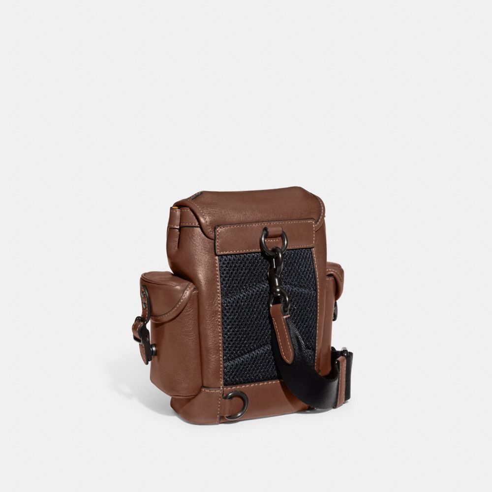 COACH®,HITCH BACKPACK 13,Leather,Mini,Dark Saddle,Angle View