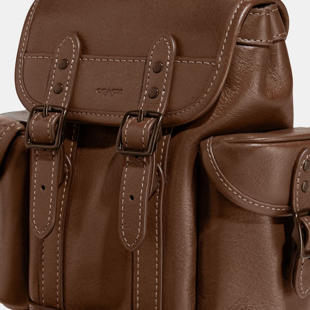 COACH®,Hitch Backpack 13,Leather,Slingback,Embossed,Logo,Convertible,Brown,Closer View