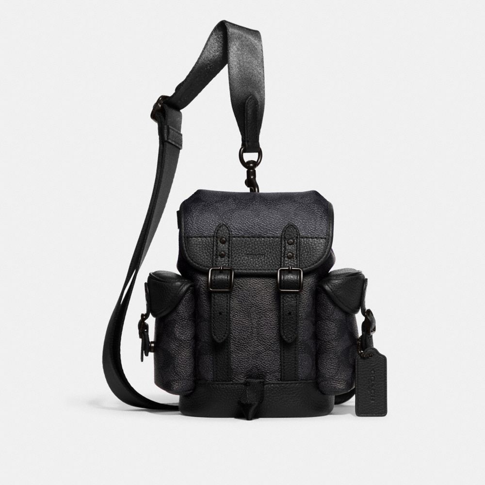 COACH®,HITCH BACKPACK 13 IN SIGNATURE CANVAS,Signature Coated Canvas,Mini,Charcoal,Front View