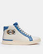 COACH®,CLIP HIGH TOP SNEAKER WITH PATCH,Chalk/ Sky Blue,Angle View