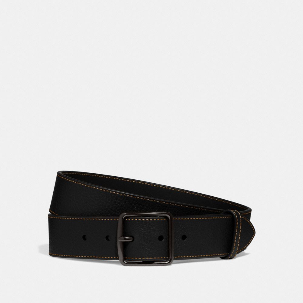 COACH®,Harness Buckle Belt, 38 Mm,Standard,Stitching,Black Metal,Work,,Front View