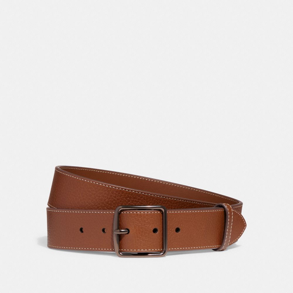 COACH®,HARNESS BUCKLE BELT, 38MM,Leather,Saddle,Front View